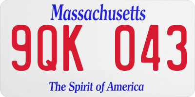 MA license plate 9QK043