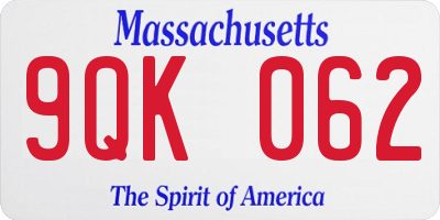 MA license plate 9QK062