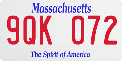 MA license plate 9QK072