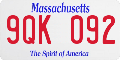 MA license plate 9QK092