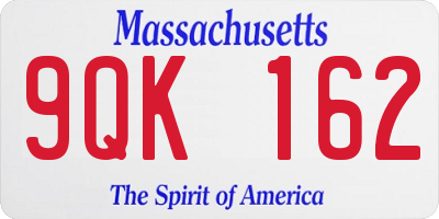 MA license plate 9QK162