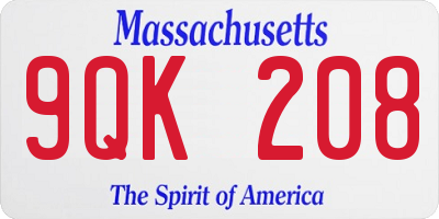 MA license plate 9QK208