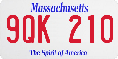 MA license plate 9QK210