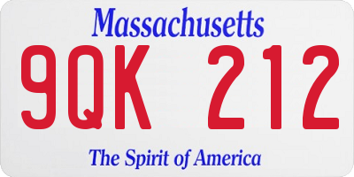 MA license plate 9QK212