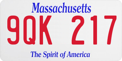 MA license plate 9QK217
