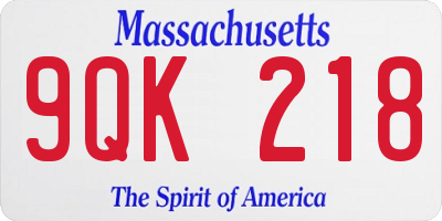 MA license plate 9QK218