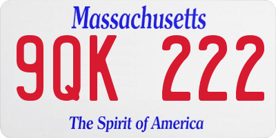 MA license plate 9QK222