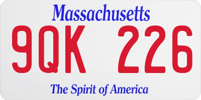 MA license plate 9QK226