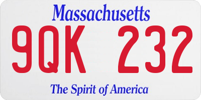 MA license plate 9QK232
