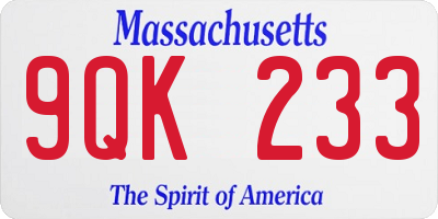 MA license plate 9QK233