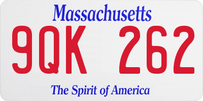 MA license plate 9QK262