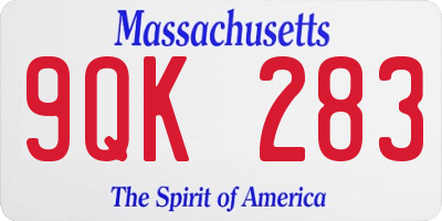 MA license plate 9QK283
