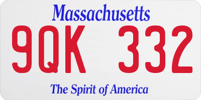 MA license plate 9QK332