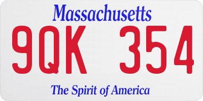 MA license plate 9QK354