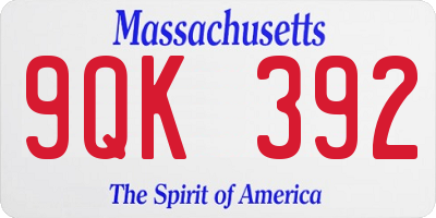 MA license plate 9QK392
