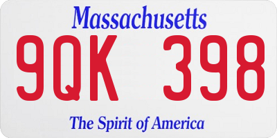 MA license plate 9QK398