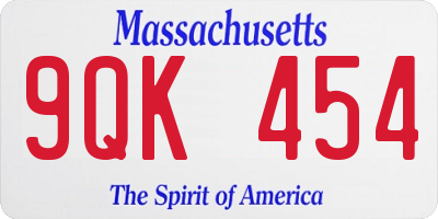 MA license plate 9QK454