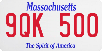 MA license plate 9QK500