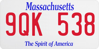 MA license plate 9QK538