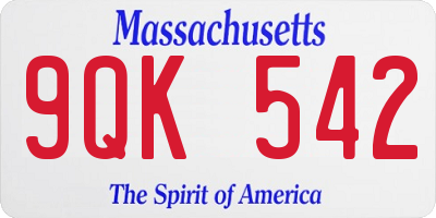 MA license plate 9QK542