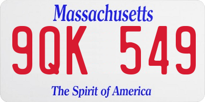 MA license plate 9QK549