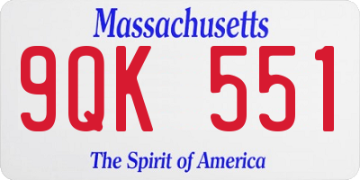 MA license plate 9QK551