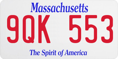 MA license plate 9QK553