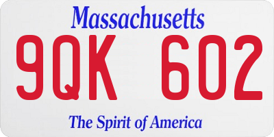 MA license plate 9QK602