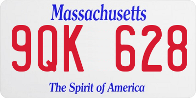 MA license plate 9QK628