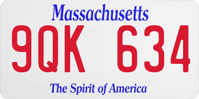 MA license plate 9QK634