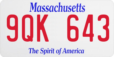 MA license plate 9QK643