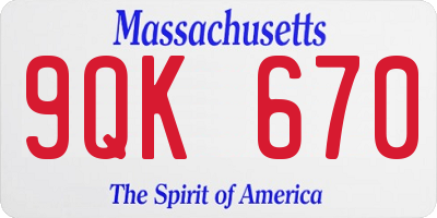 MA license plate 9QK670