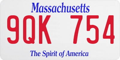 MA license plate 9QK754