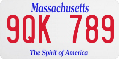 MA license plate 9QK789