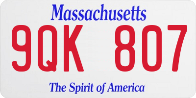 MA license plate 9QK807
