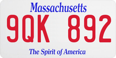MA license plate 9QK892