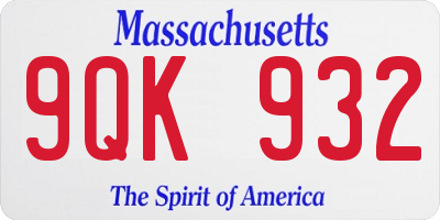 MA license plate 9QK932