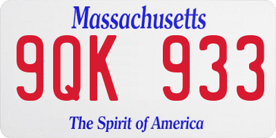 MA license plate 9QK933