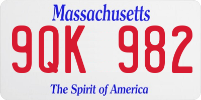MA license plate 9QK982