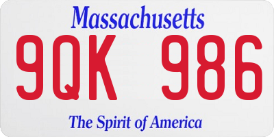 MA license plate 9QK986