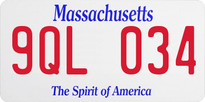 MA license plate 9QL034