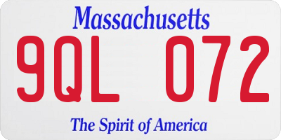 MA license plate 9QL072