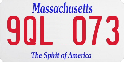 MA license plate 9QL073