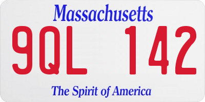 MA license plate 9QL142