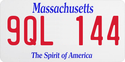 MA license plate 9QL144