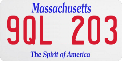 MA license plate 9QL203