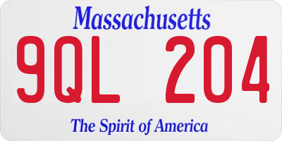 MA license plate 9QL204