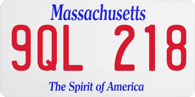 MA license plate 9QL218