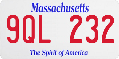 MA license plate 9QL232