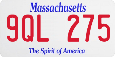 MA license plate 9QL275
